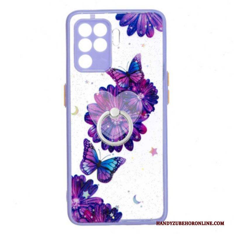 Hülle Für Oppo A94 5G Lila Blumenschmetterling Mit Ring