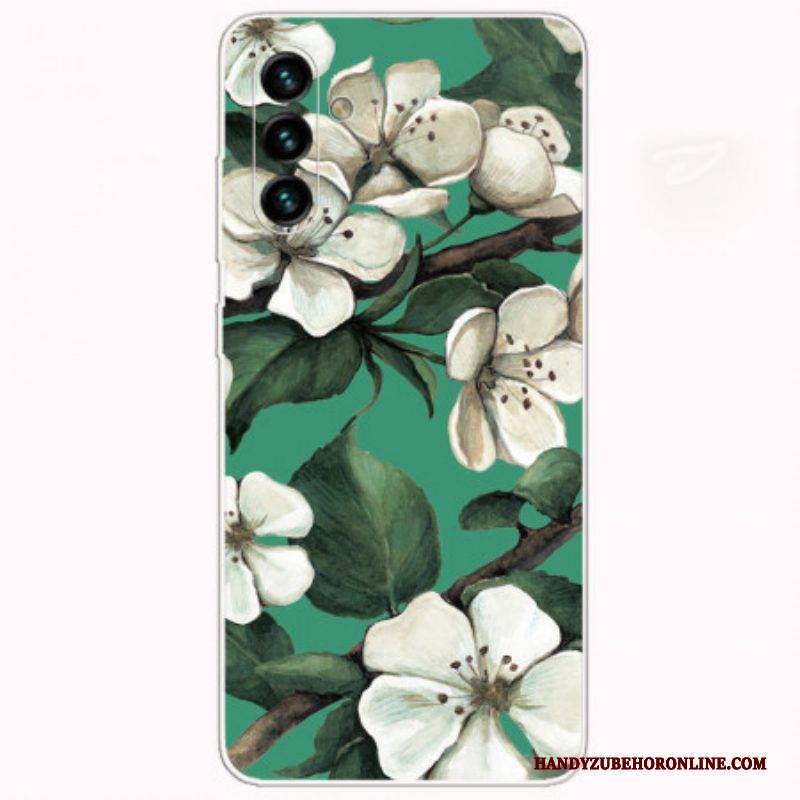 Hülle Für Samsung Galaxy A13 5G / A04s Bemalte Weiße Blumen