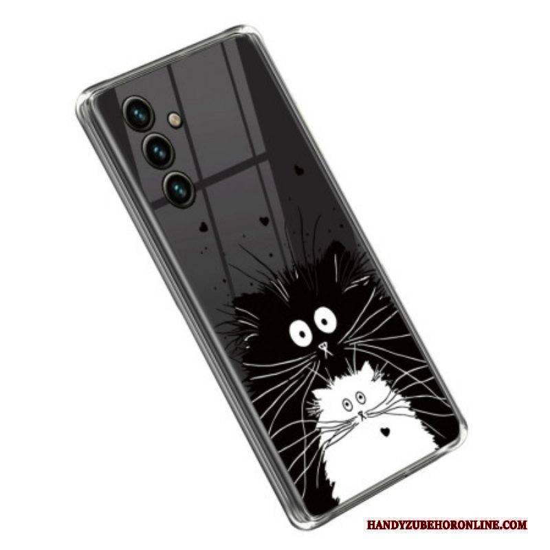Hülle Für Samsung Galaxy A14 / A14 5G Transparente Weiße Katze. Schwarze Katze