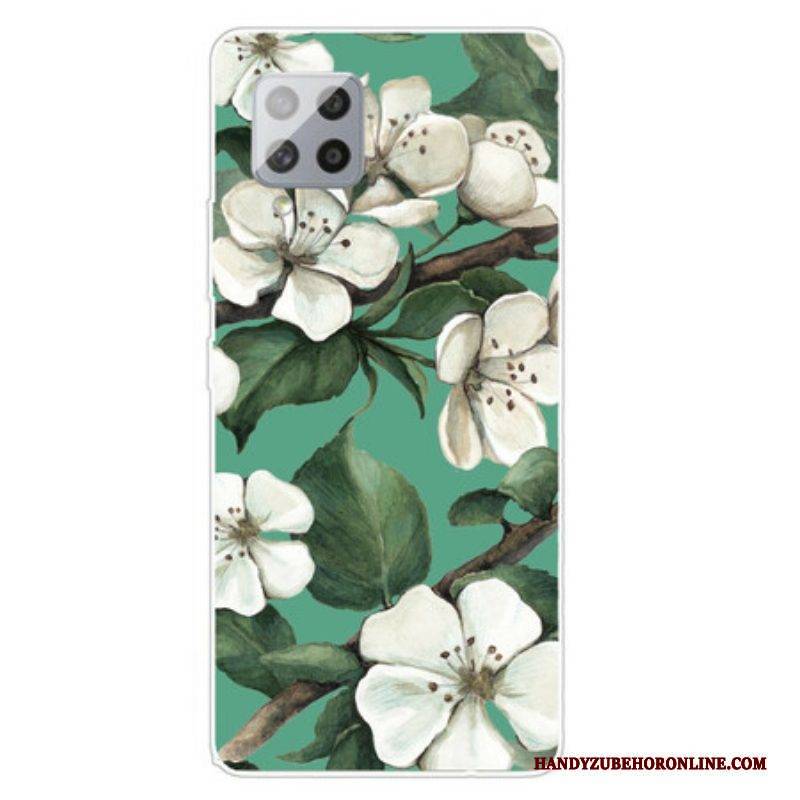 Hülle Für Samsung Galaxy A42 5G Bemalte Weiße Blumen