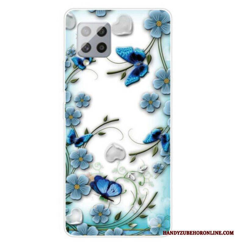 Hülle Für Samsung Galaxy A42 5G Nahtlose Retro-schmetterlinge Und Blumen