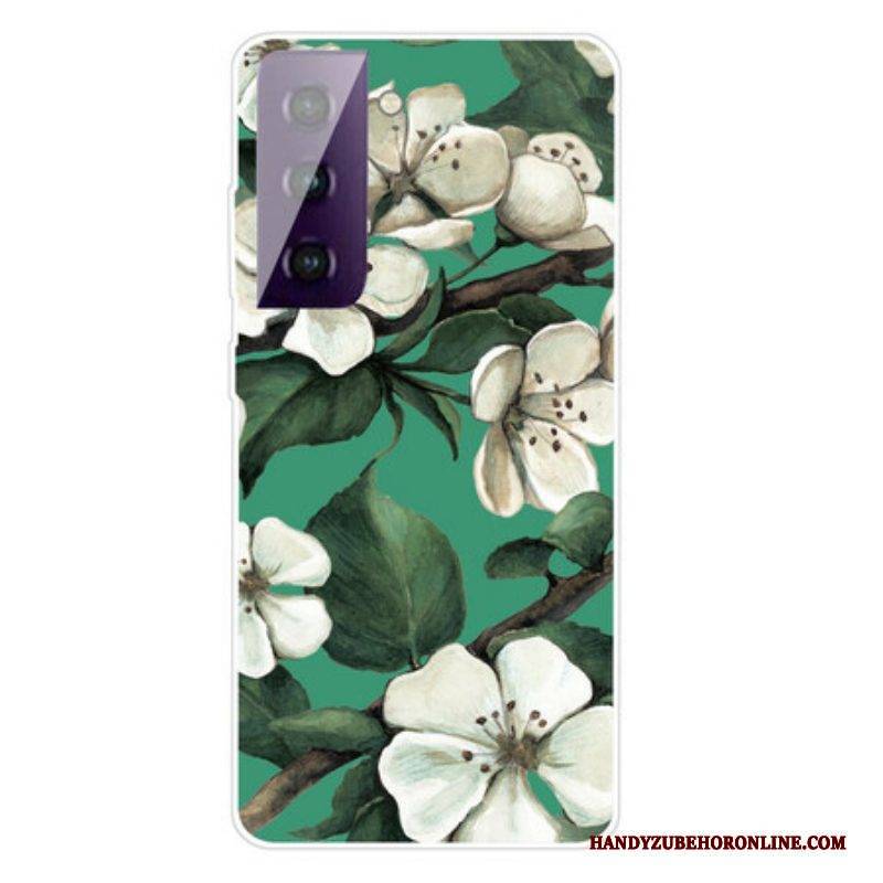 Hülle Für Samsung Galaxy S21 FE Bemalte Weiße Blumen