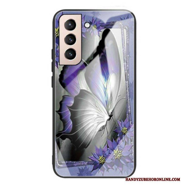 Hülle Für Samsung Galaxy S21 FE Lila Schmetterlings-hartglas