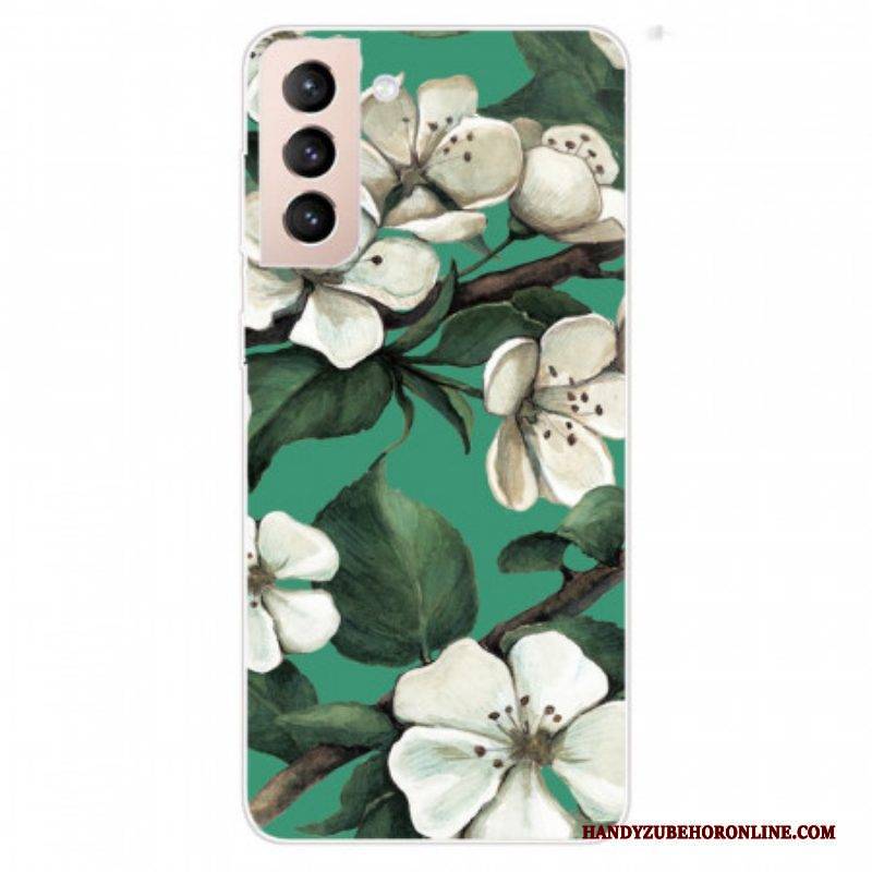 Hülle Für Samsung Galaxy S22 Plus 5G Bemalte Weiße Blumen
