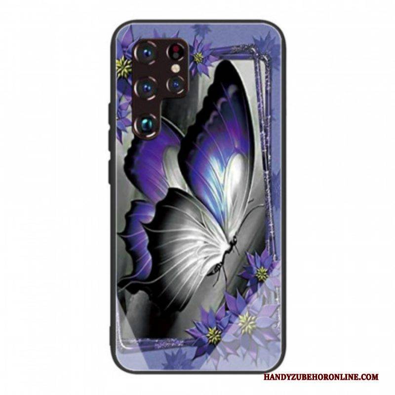 Hülle Für Samsung Galaxy S22 Ultra 5G Lila Schmetterlings-hartglas