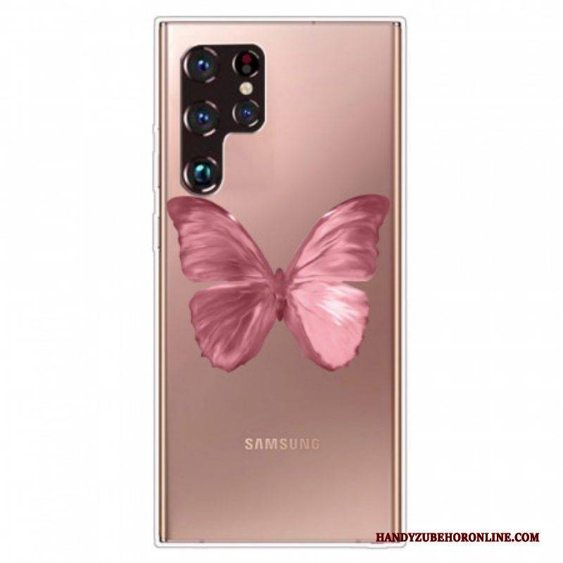 Hülle Für Samsung Galaxy S22 Ultra 5G Rosa Schmetterlingsschlauch