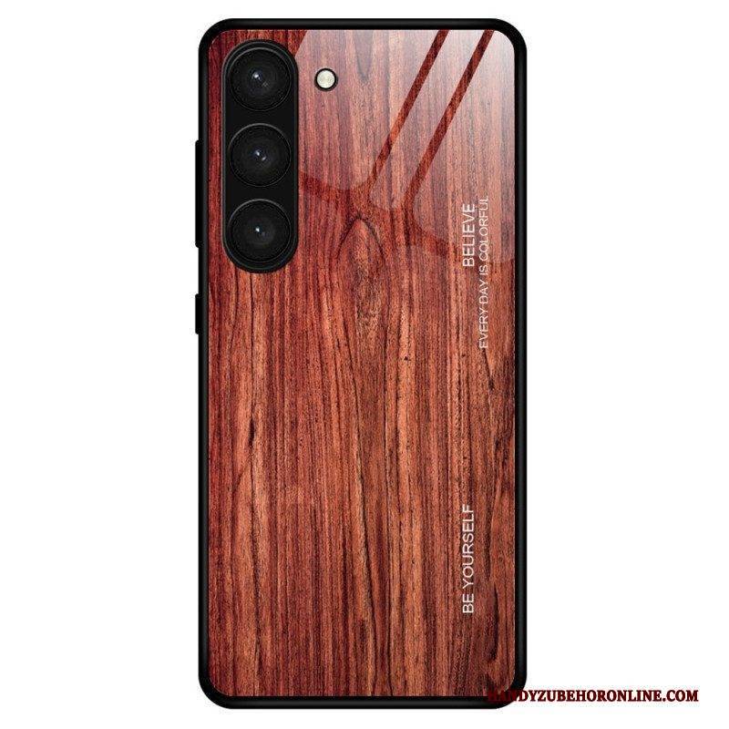 Hülle Für Samsung Galaxy S23 5G Holzdesign Aus Gehärtetem Glas
