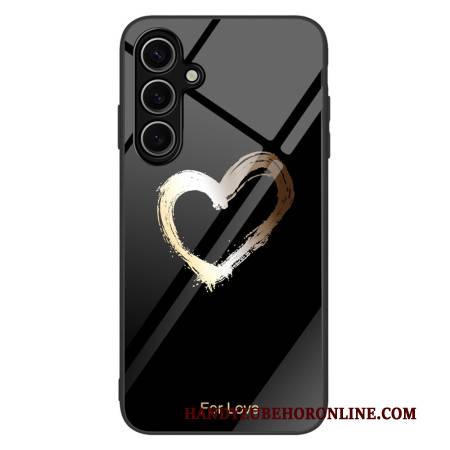 Hülle Für Samsung Galaxy S25 5g Goldenes Herz Auf Schwarzem Hintergrund