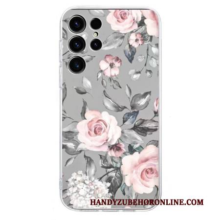 Hülle Für Samsung Galaxy S25 Ultra 5g Blumenmuster Auf Grauem Hintergrund