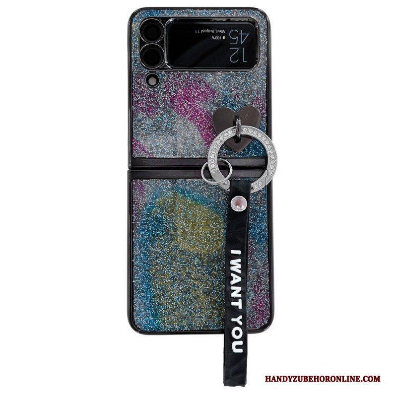 Hülle Für Samsung Galaxy Z Flip 3 5G Flip Case Paillettenanhänger Und Schlüsselband