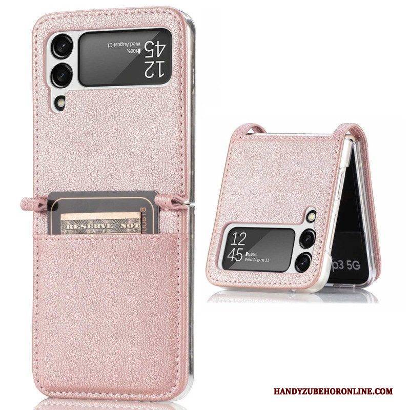 Hülle Für Samsung Galaxy Z Flip 4 Flip Case Kartenetui Aus Litschi-leder Im Stil