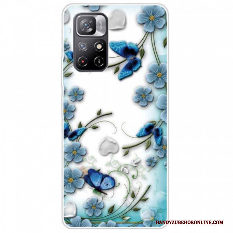 Hülle Für Xiaomi Redmi Note 11 Pro Plus 5G Blaue Blumen Und Schmetterlinge