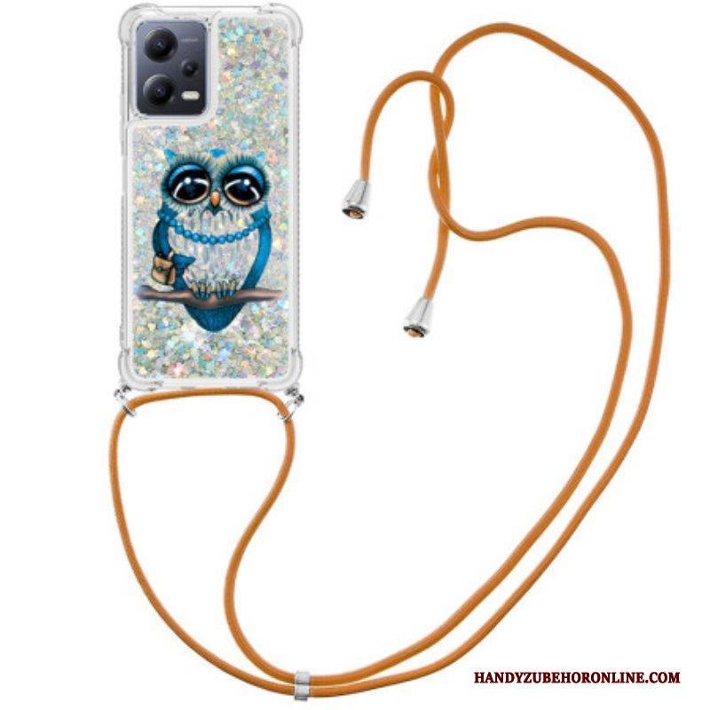Hülle Für Xiaomi Redmi Note 12 5G Mit Kordel Pailletten-kordelzug „miss Owl“.