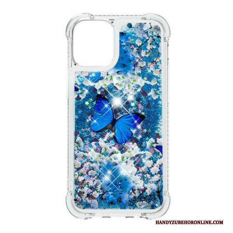 Hülle Für iPhone 13 Pro Glitzernde Blaue Schmetterlinge