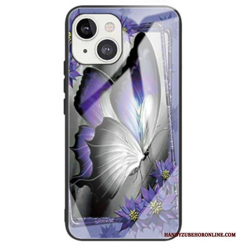 Hülle Für iPhone 14 Lila Schmetterlings-hartglas