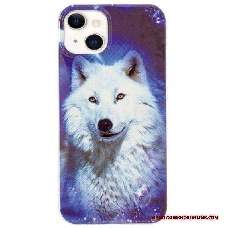 Hülle Für iPhone 15 Plus Fluoreszierender Weißer Wolf