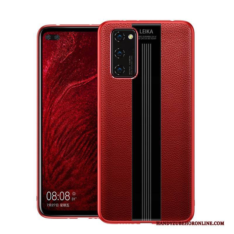 Hülle Honor View30 Lederhülle Kuh Anti-sturz, Case Honor View30 Leder Netto Rot Schlank