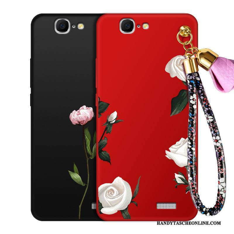 Hülle Huawei Ascend G7 Taschen Schwarz Rot, Case Huawei Ascend G7 Schutz Hängende Verzierungen Handyhüllen
