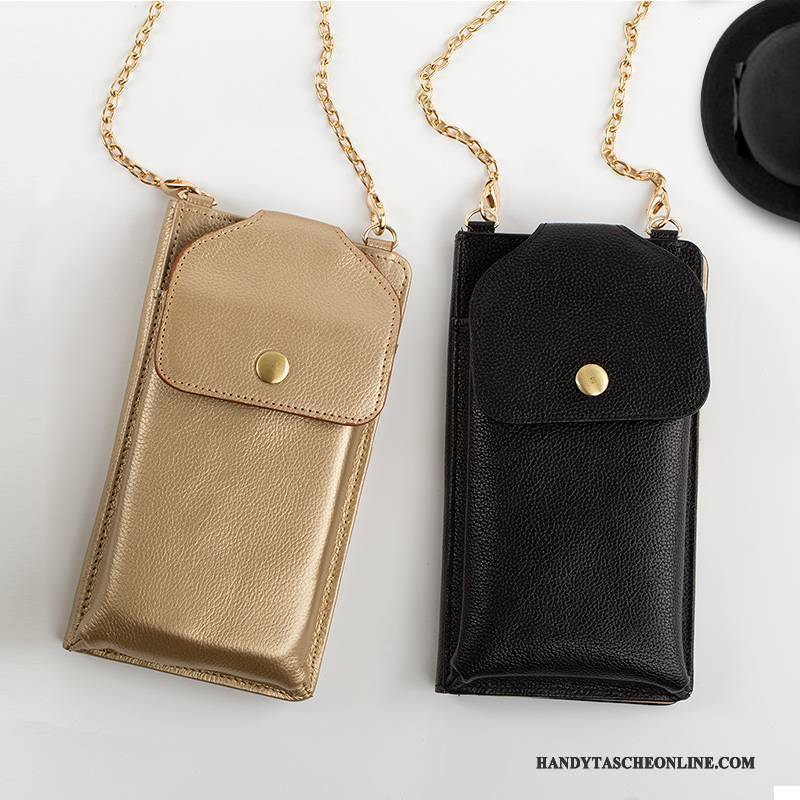 Hülle Huawei Ascend Mate 7 Leder Schwarz Hängender Hals, Case Huawei Ascend Mate 7 Taschen Hängende Verzierungen Gold