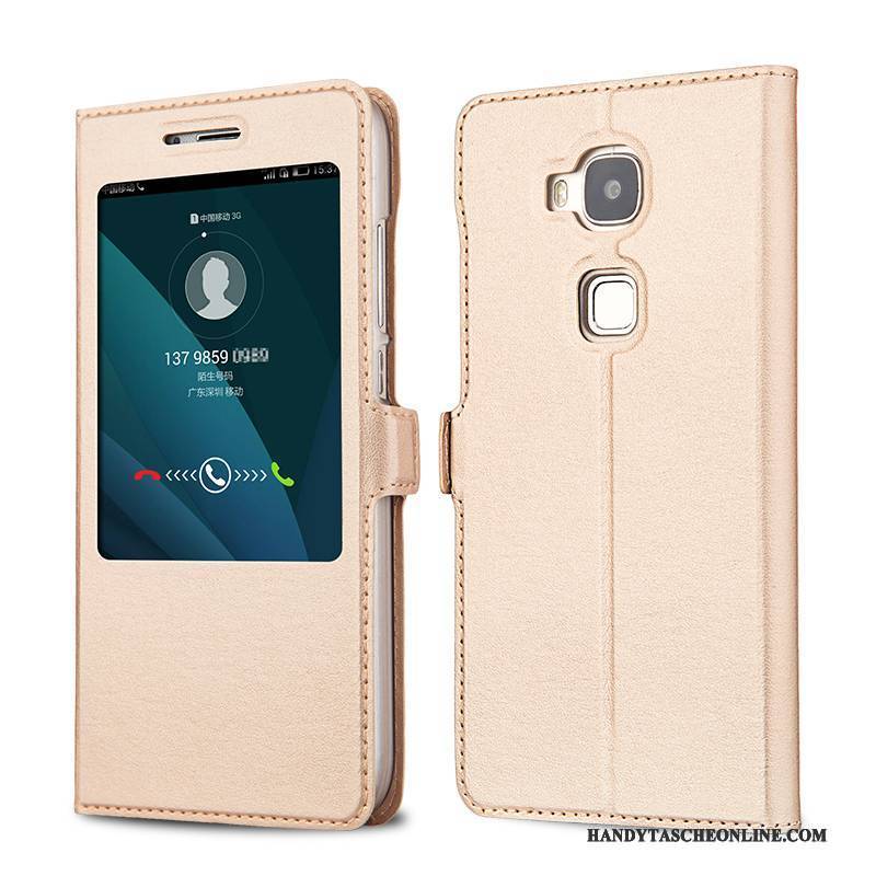 Hülle Huawei G7 Plus Lederhülle Mesh Handyhüllen, Case Huawei G7 Plus Folio Gold Schlafsaal