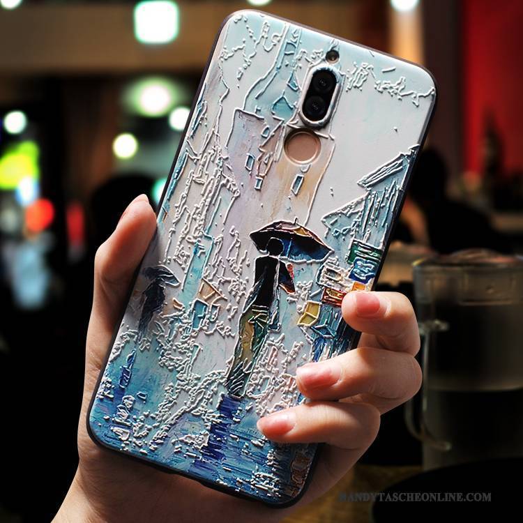 Hülle Huawei Mate 10 Lite Taschen Ölgemälde Blau, Case Huawei Mate 10 Lite Prägung Anti-sturz Schlank
