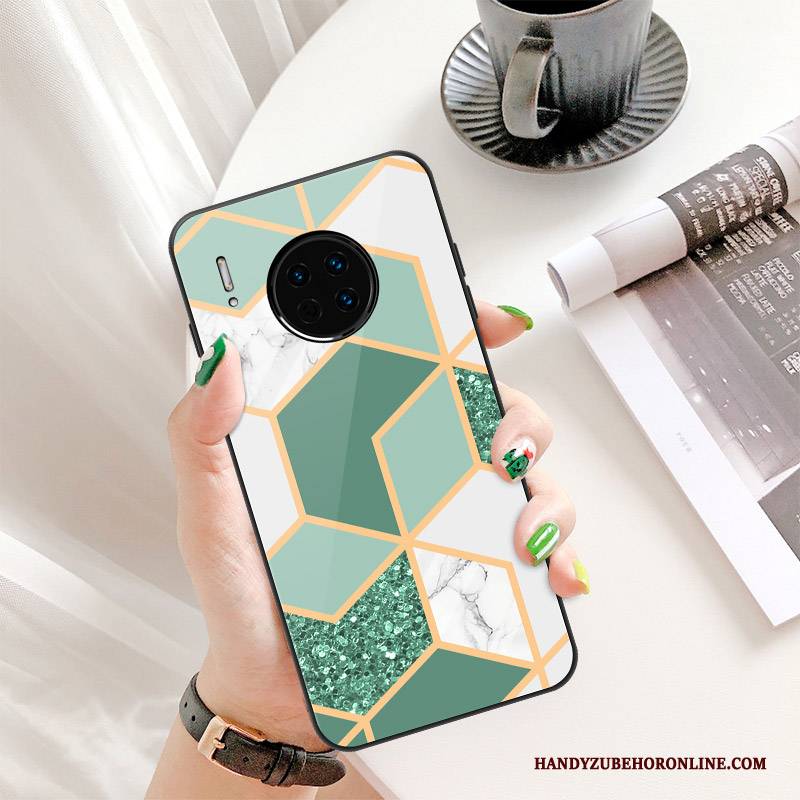 Hülle Huawei Mate 30 Mode Gold Dunkelgrün, Case Huawei Mate 30 Kreativ Glas Persönlichkeit