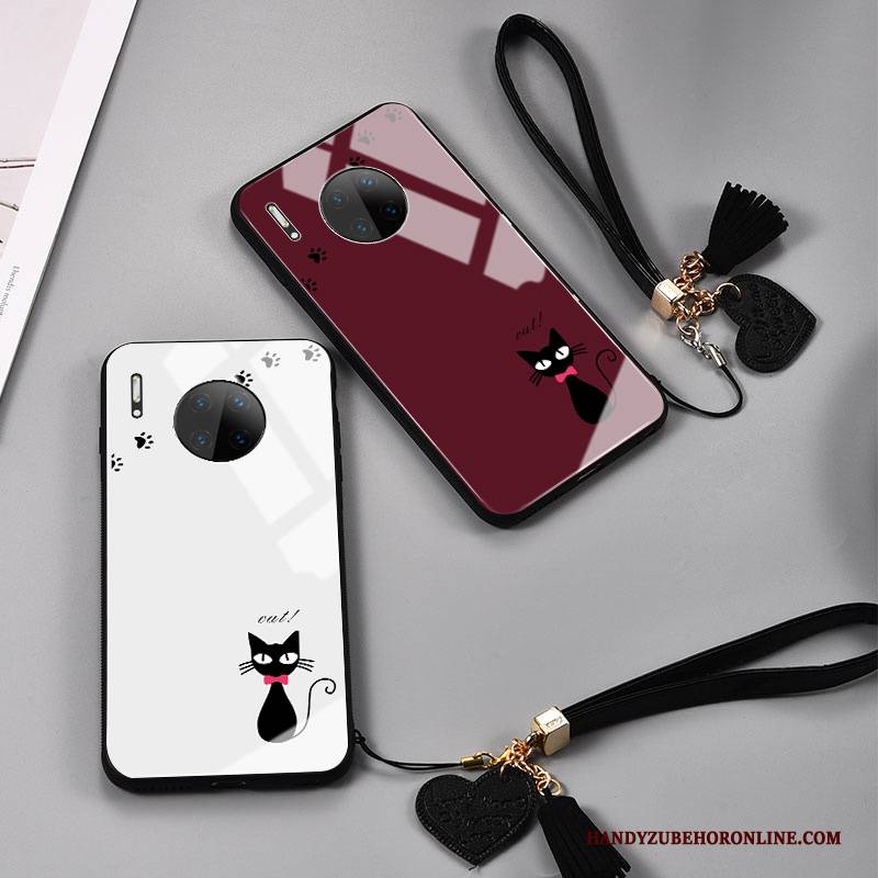 Hülle Huawei Mate 30 Mode Weinrot Katzen, Case Huawei Mate 30 Weiche Handyhüllen