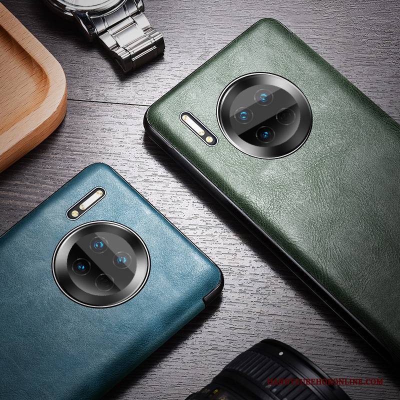 Hülle Huawei Mate 30 Pro Leder Anti-sturz Grün, Case Huawei Mate 30 Pro Folio Kuh Neu