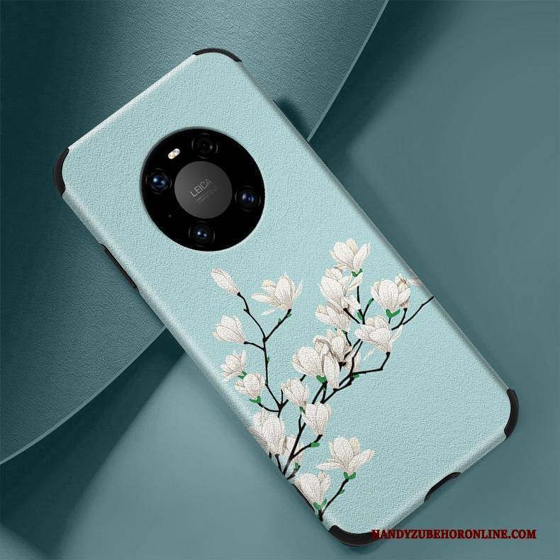 Hülle Huawei Mate 40 Pro Leder Blau Muster, Case Huawei Mate 40 Pro Prägung Anti-sturz Handyhüllen