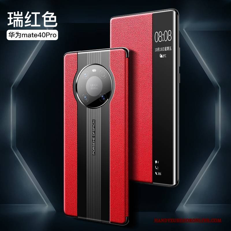 Hülle Huawei Mate 40 Pro Leder Handyhüllen High-end, Case Huawei Mate 40 Pro Folio Anti-sturz Rot