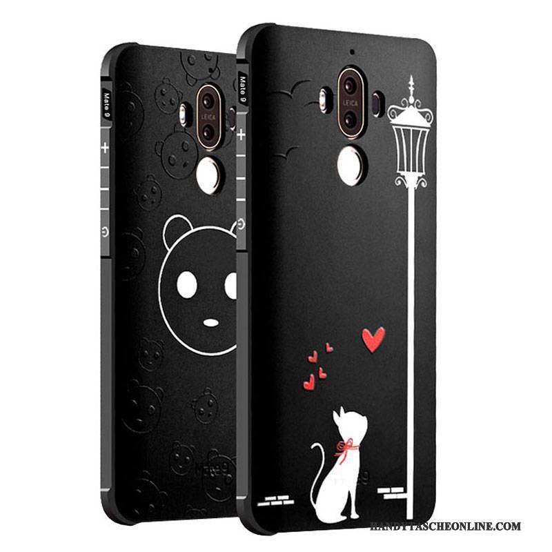 Hülle Huawei Mate 9 Karikatur Persönlichkeit Schwarz, Case Huawei Mate 9 Silikon Nubuck Anti-sturz