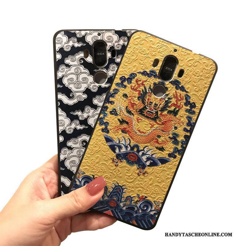 Hülle Huawei Mate 9 Silikon Handyhüllen Gelb, Case Huawei Mate 9 Hängende Verzierungen Chinesische Art