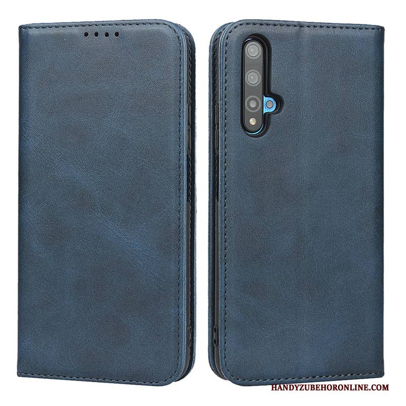 Hülle Huawei Nova 5t Folio Magnetismus Dunkelblau, Case Huawei Nova 5t Geldbörse Handyhüllen Schnalle