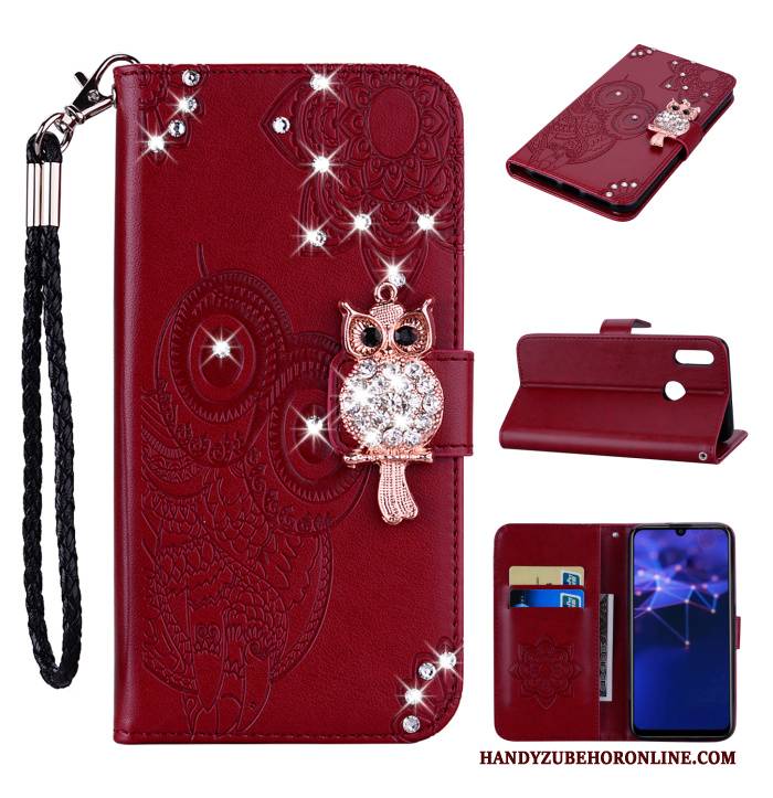 Hülle Huawei P Smart 2019 Strass Hängende Verzierungen Katzen, Case Huawei P Smart 2019 Lederhülle Handyhüllen
