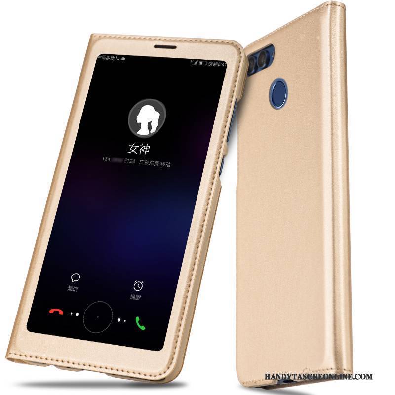 Hülle Huawei P Smart Folio Gold Handyhüllen, Case Huawei P Smart Taschen Anti-sturz
