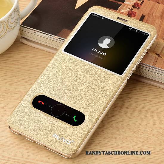 Hülle Huawei P Smart Folio Handyhüllen Gold, Case Huawei P Smart Lederhülle Jugend