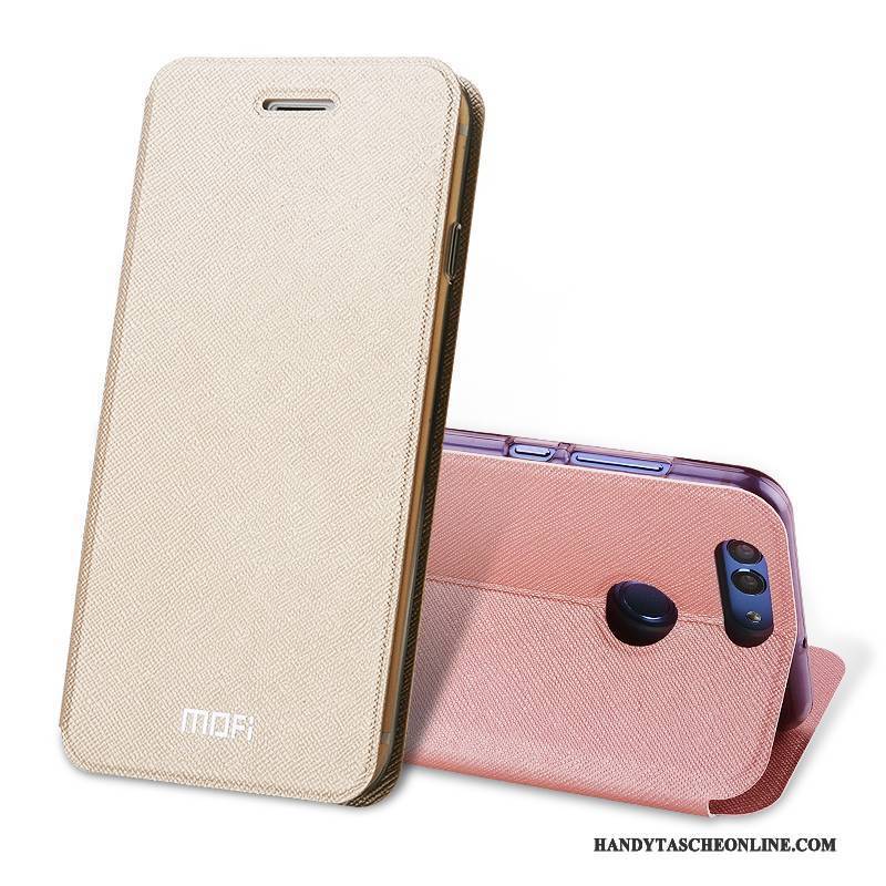 Hülle Huawei P Smart Lederhülle Handyhüllen Gold, Case Huawei P Smart Taschen Anti-sturz
