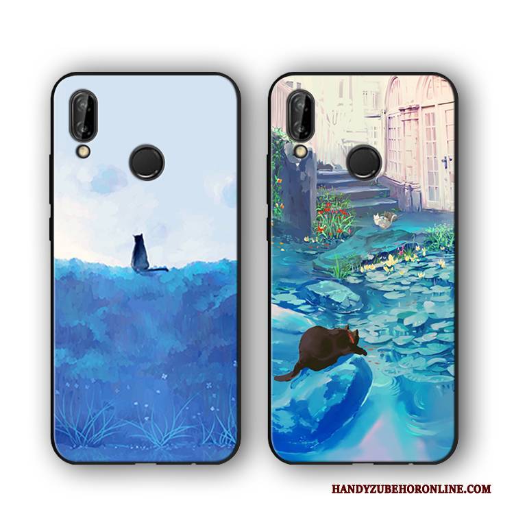 Hülle Huawei P Smart+ Weiche Jugend Katzen, Case Huawei P Smart+ Schutz Anti-sturz Blau
