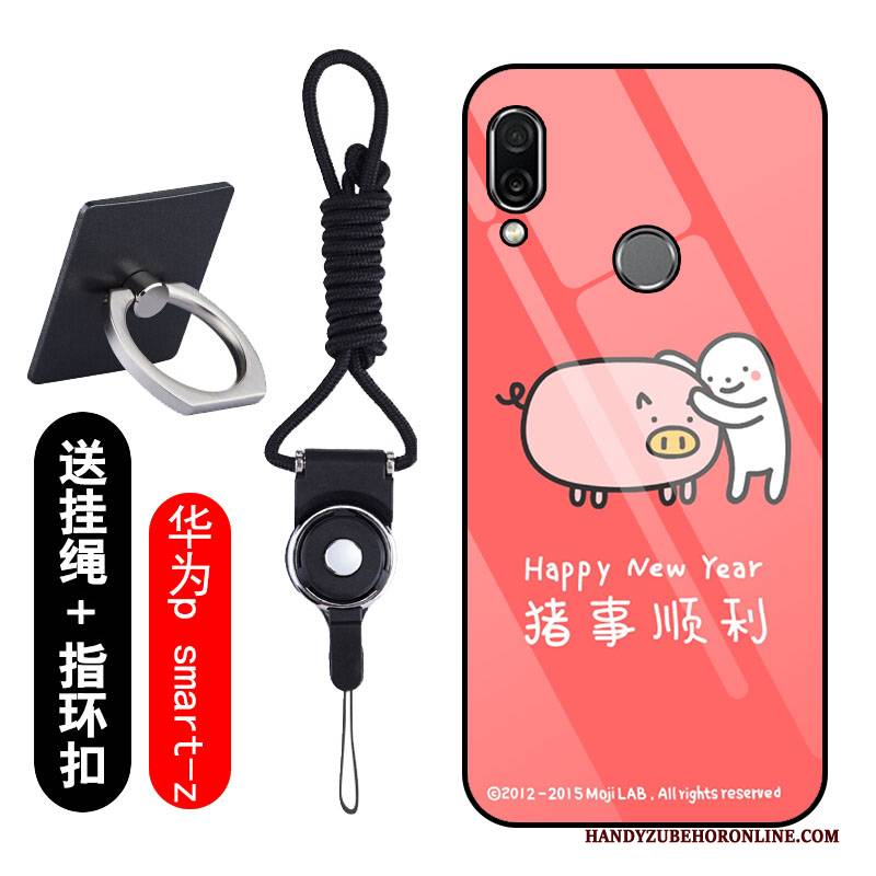 Hülle Huawei P Smart Z Karikatur Angepasst Rot, Case Huawei P Smart Z Schutz Anti-sturz Gehärtetes Glas