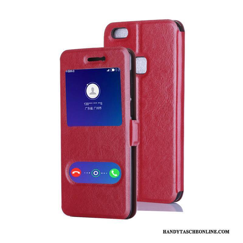 Hülle Huawei P10 Lite Lederhülle Jugend Handyhüllen, Case Huawei P10 Lite Schutz Trend Weinrot