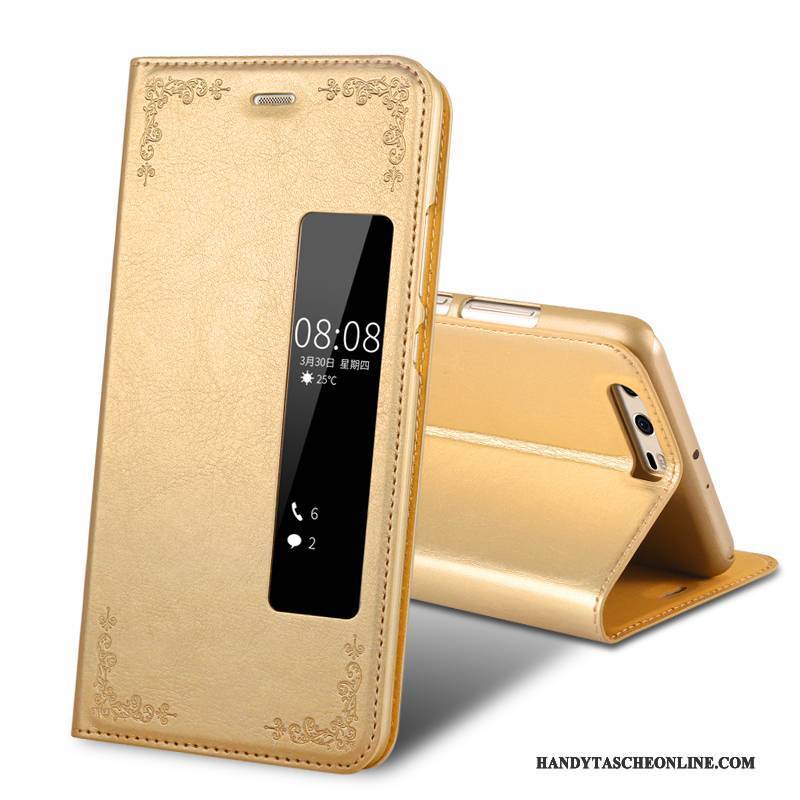 Hülle Huawei P10 Plus Taschen Gold Handyhüllen, Case Huawei P10 Plus Lederhülle Anti-sturz