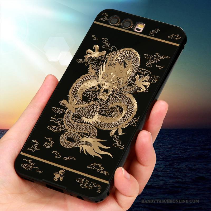 Hülle Huawei P10 Plus Taschen Handyhüllen Schwarz, Case Huawei P10 Plus Kreativ Anti-sturz Drachen
