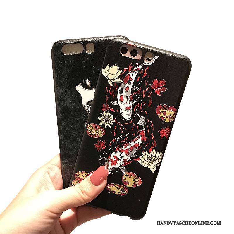 Hülle Huawei P10 Prägung Katzen Handyhüllen, Case Huawei P10 Weiche Kran Wind
