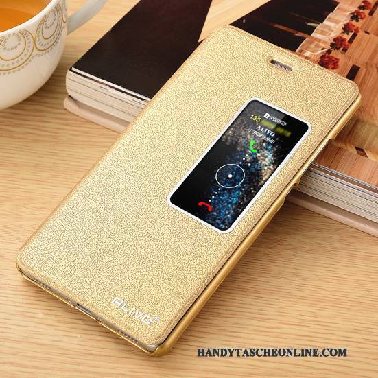 Hülle Huawei P10 Schutz Handyhüllen Gold, Case Huawei P10 Lederhülle Anti-sturz