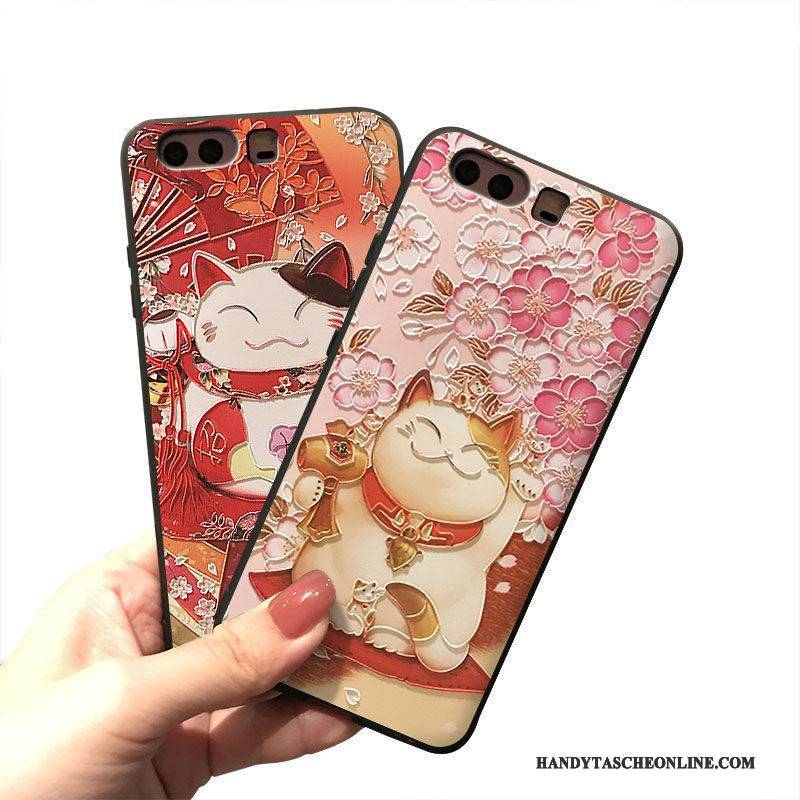 Hülle Huawei P10 Taschen Reichtum Katzen, Case Huawei P10 Silikon Handyhüllen Rosa