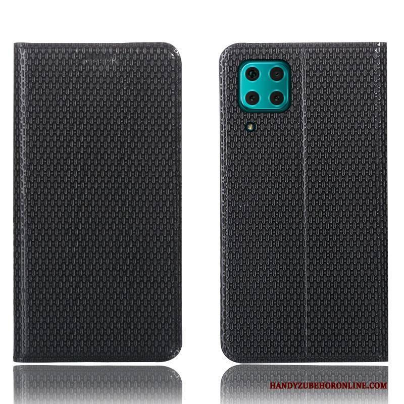 Hülle Huawei P40 Lite Lederhülle Muster Handyhüllen, Case Huawei P40 Lite Folio Schwarz