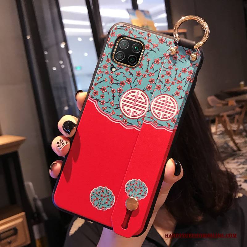 Hülle Huawei P40 Lite Silikon Chinesische Art Netto Rot, Case Huawei P40 Lite Taschen Wind Nubuck