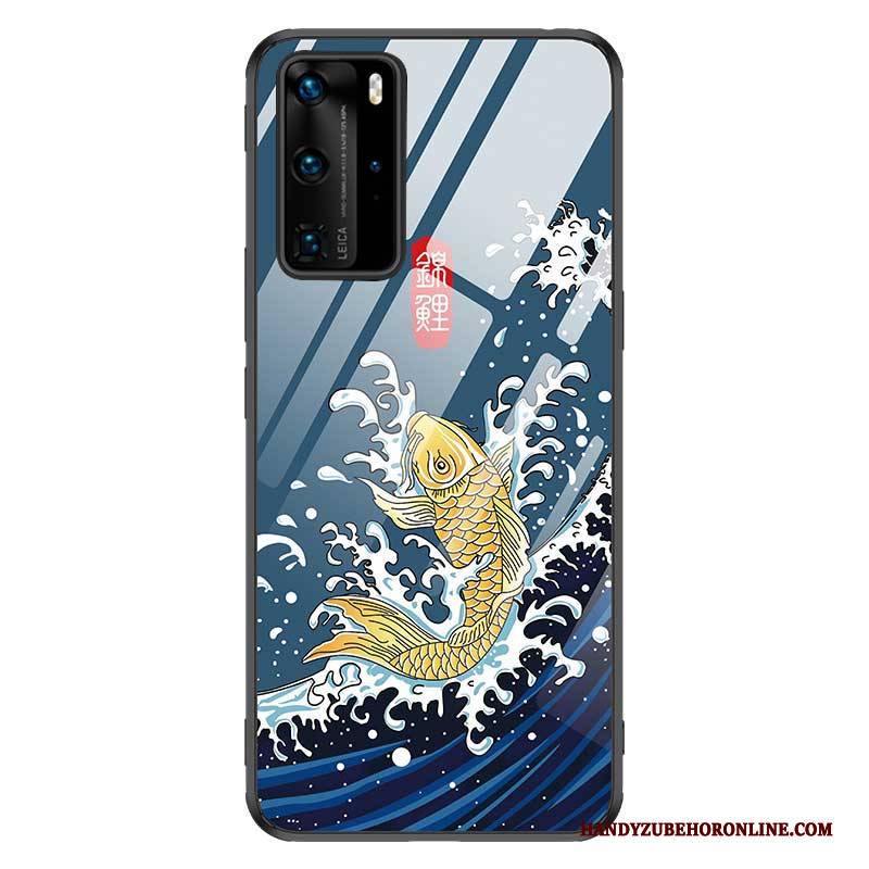 Hülle Huawei P40 Pro Silikon Glas Trendmarke, Case Huawei P40 Pro Mode Blau Neu