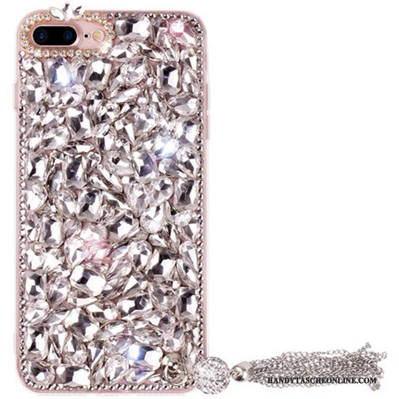 Hülle Huawei P8 Lite Strass Quaste Weiß, Case Huawei P8 Lite Luxus Jugend Silber