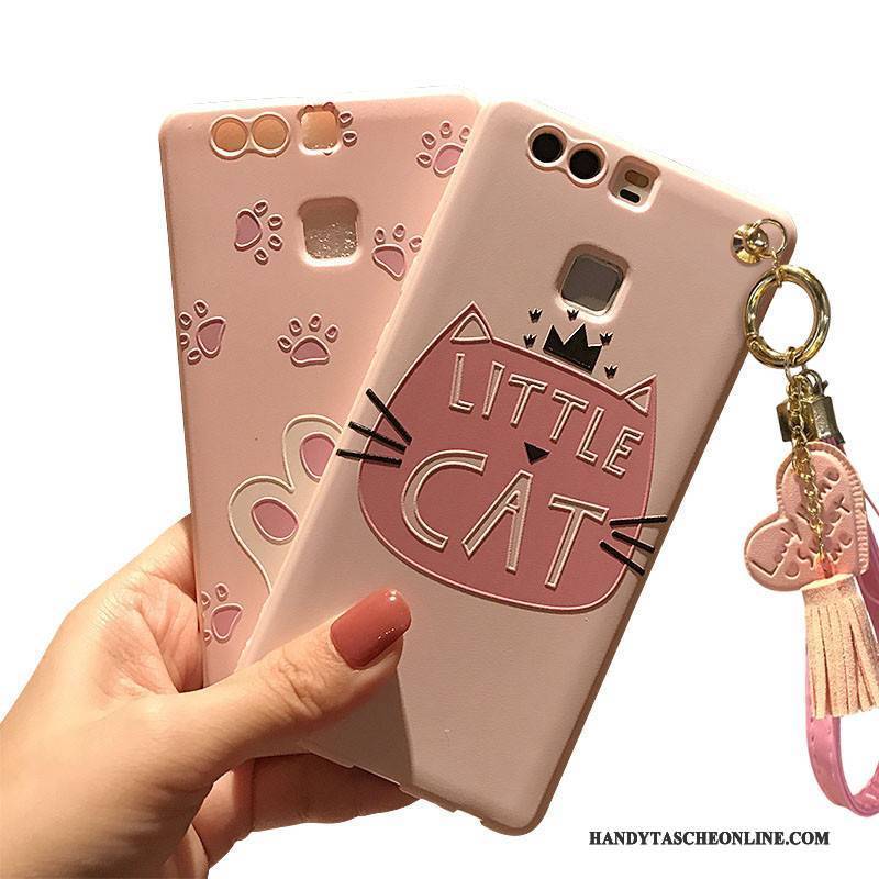 Hülle Huawei P9 Halterung Hängende Verzierungen Liebe, Case Huawei P9 Weiche Handyhüllen Rosa